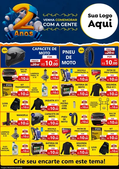 Modelo de Encarte para Encarte A4 Vertical com o tema Aniversário de 2 anos para Moto peças