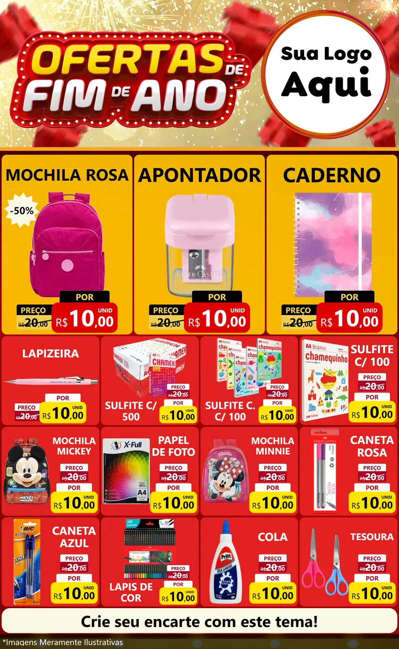 Modelo de Encarte para Encarte Grande com o tema Ofertas de Fim de Ano para Papelaria