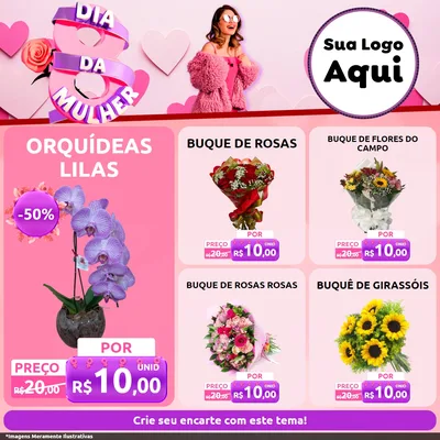 Modelo de Rede Social para Feed Facebook com o tema Dia da Mulher para Floricultura e jardim