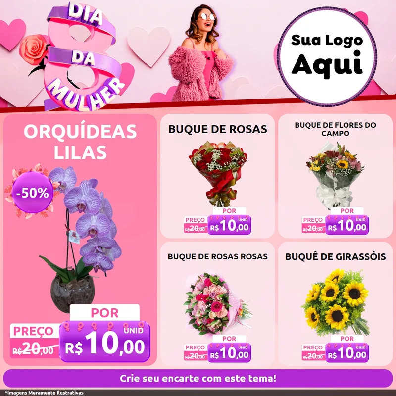 Modelo de Rede Social para Feed Facebook com o tema Dia da Mulher para Floricultura e jardim