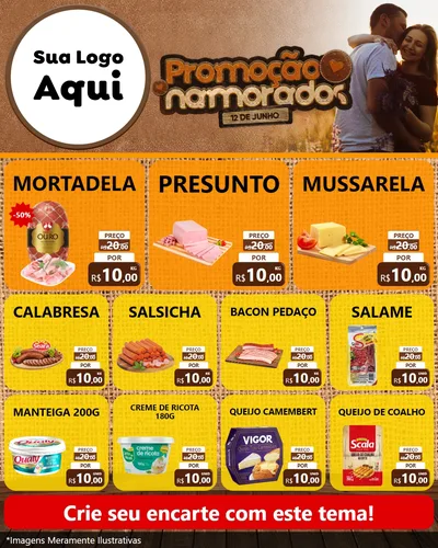 Modelo de Rede Social para Feed Instagram com o tema Promoção Namorados para Frios e Laticínios