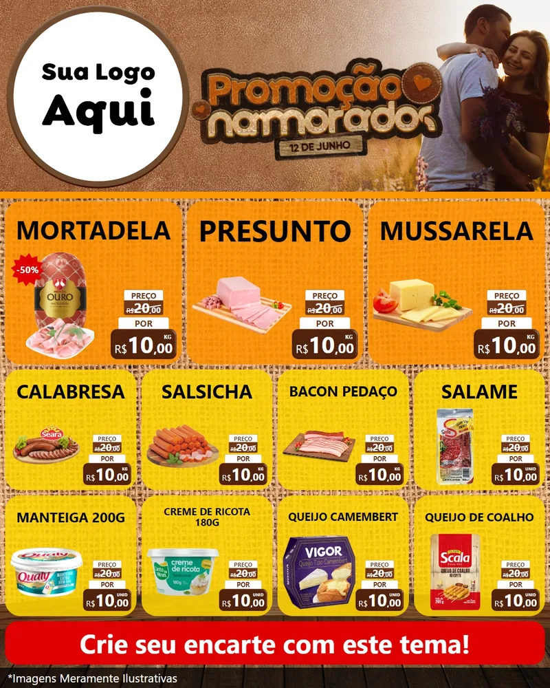 Modelo de Rede Social para Feed Instagram com o tema Promoção Namorados para Frios e Laticínios