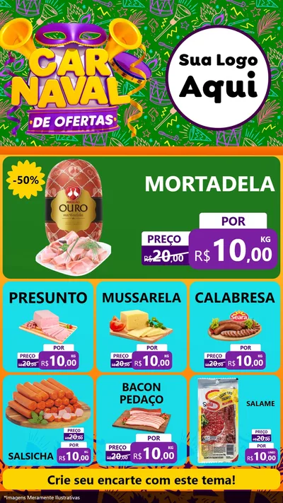 Modelo de Rede Social para Stories com o tema Carnaval de Ofertas para Frios e Laticínios
