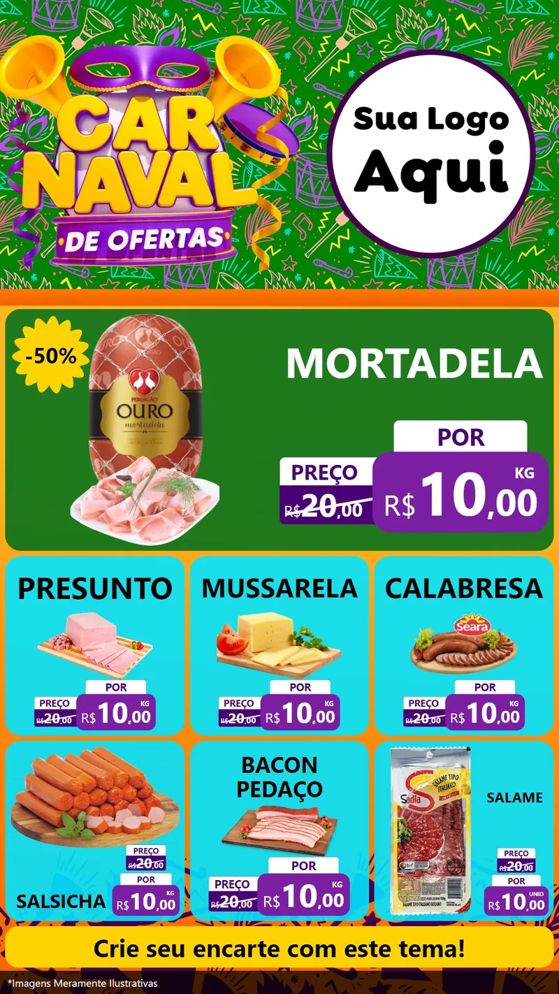 Modelo de Rede Social para Stories com o tema Carnaval de Ofertas para Frios e Laticínios