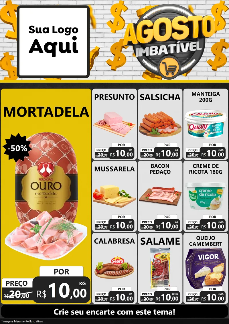 Modelo de Encarte para Encarte A4 Vertical com o tema Agosto imbatível para Frios e Laticínios