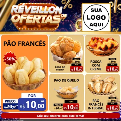 Modelo de Rede Social para Feed Facebook com o tema Réveillon de Ofertas para Padaria