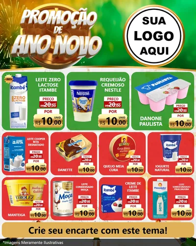 Modelo de Rede Social para Feed Instagram com o tema Promoção de Ano Novo para Frios e Laticínios