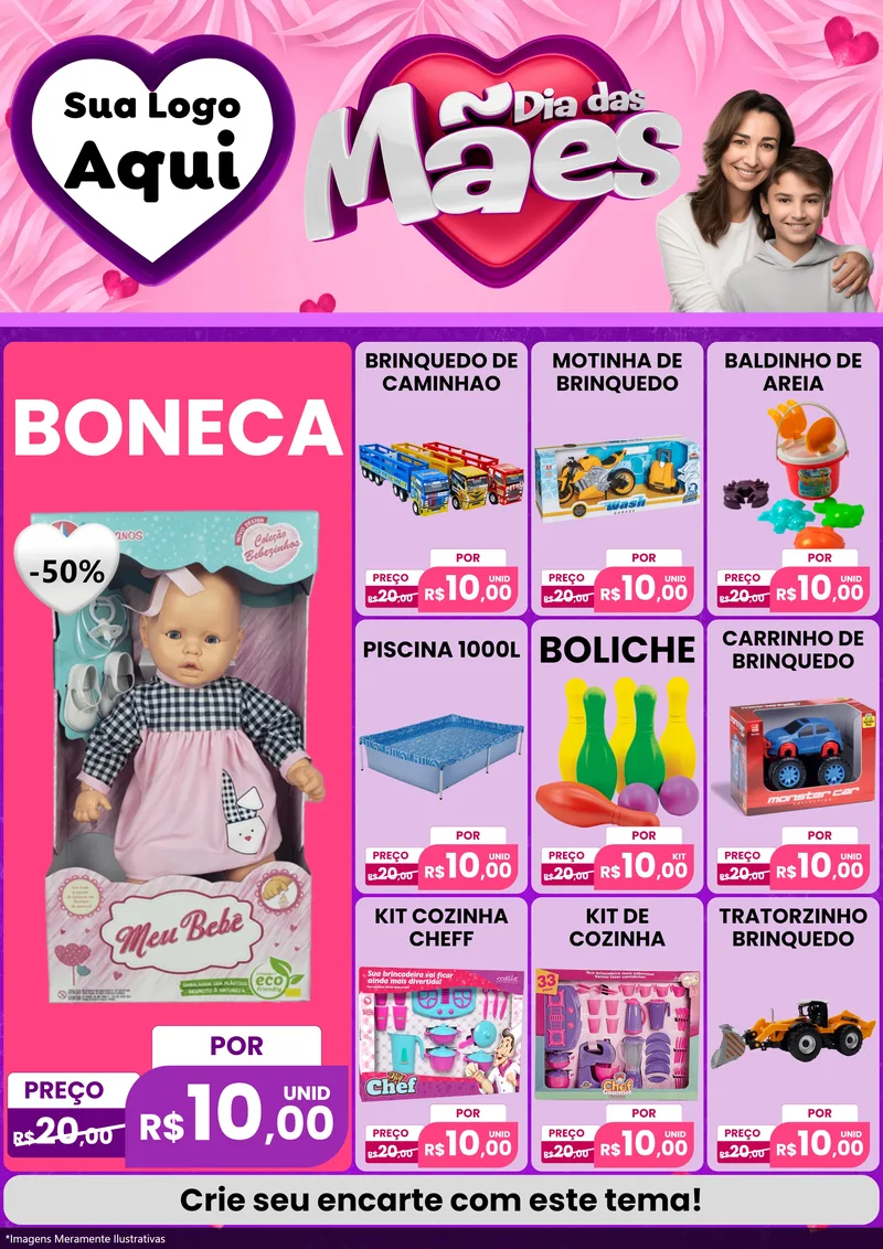 Modelo de Encarte para Encarte A4 Vertical com o tema Dia das Mães para Brinquedos