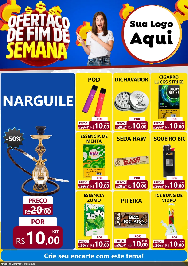 Modelo de Encarte para Encarte A4 Vertical com o tema Ofertaço de Fim de Semana para Tabacaria