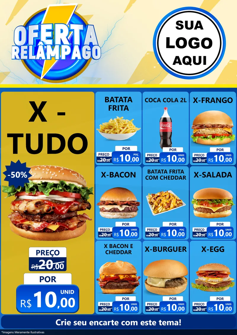 Modelo de Encarte para Encarte A4 Vertical com o tema Oferta Relâmpago para Hamburgueria