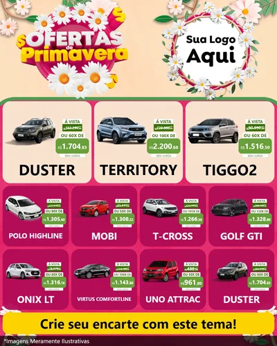 Modelo de Rede Social para Feed Instagram com o tema Ofertas de Primavera para Concessionaria de Carros