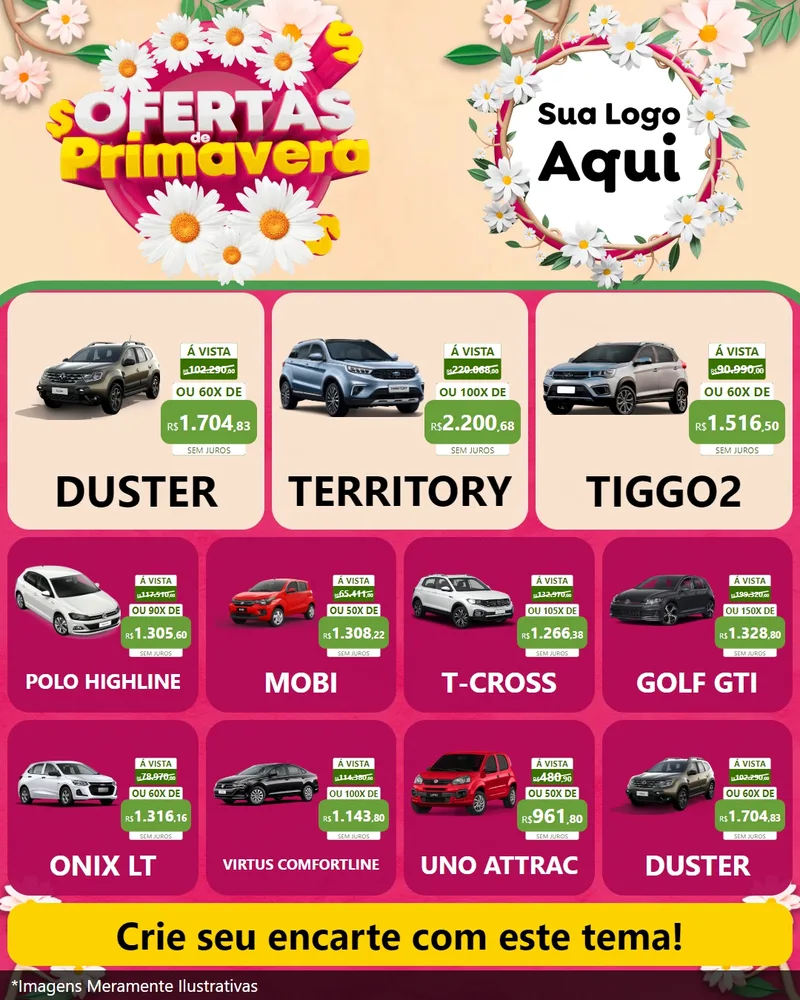 Modelo de Rede Social para Feed Instagram com o tema Ofertas de Primavera para Concessionaria de Carros