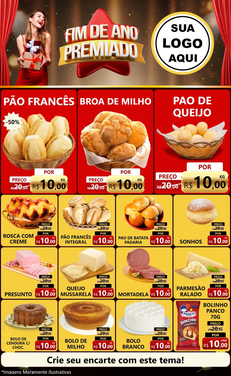 Modelo de Encarte para Encarte Grande com o tema Fim de Ano Premiado para Padaria