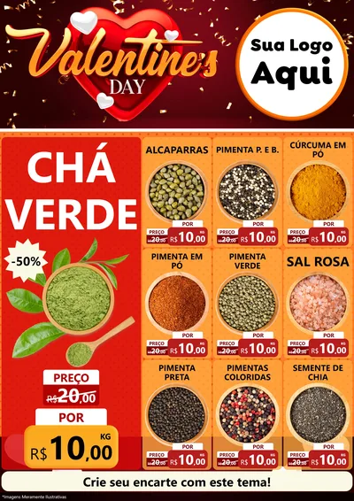 Modelo de Encarte para Encarte A4 Vertical com o tema Valentine's Day para Produtos Naturais