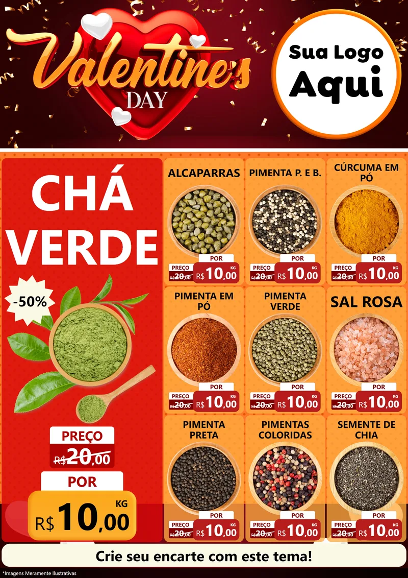 Modelo de Encarte para Encarte A4 Vertical com o tema Valentine's Day para Produtos Naturais