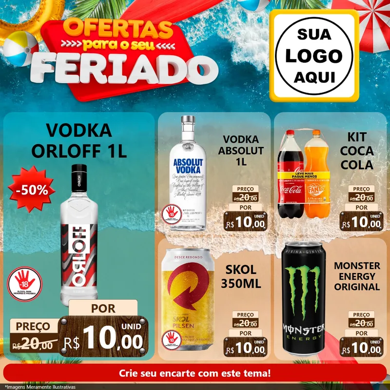 Modelo de Rede Social para Feed Facebook com o tema Ofertas Para O Seu Feriado para Distribuidora de bebidas