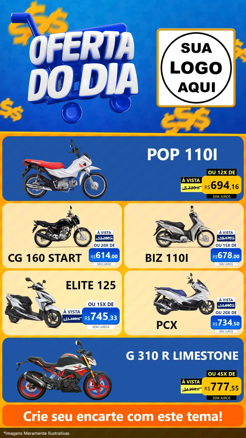 Modelo de TV para TV Vertical com o tema Oferta do Dia para Concessionaria de Motos