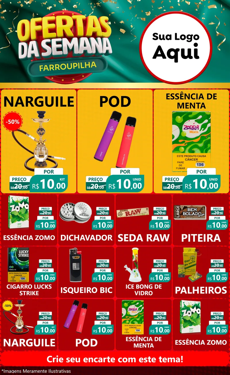 Modelo de Encarte para Encarte Grande com o tema Ofertas da Semana Farroupilha para Tabacaria