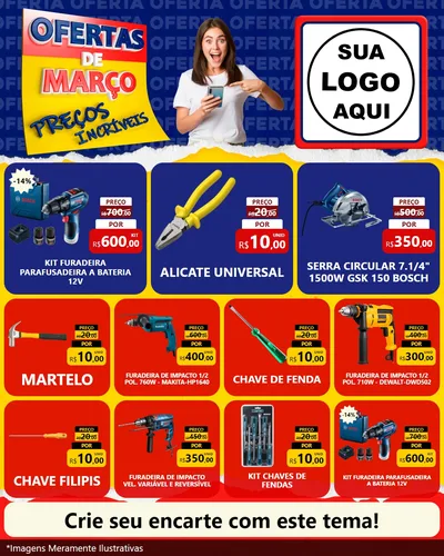 Modelo de Rede Social para Feed Instagram com o tema Ofertas de Março - Preços Incríveis para Maquinas e Ferramentas