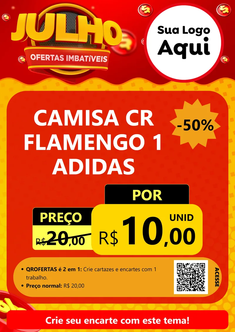 Modelo de Cartaz para Cartaz A4 Vertical com o tema Julho Ofertas Imbatíveis para Roupas e acessórios