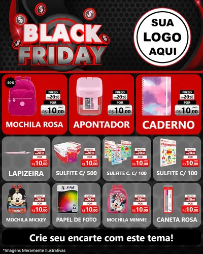 Modelo de Rede Social para Feed Instagram com o tema Black Friday para Papelaria