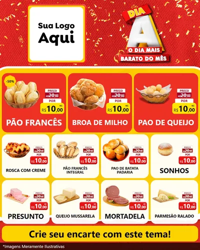Modelo de Rede Social para Feed Instagram com o tema Dia A o Dia Mais Barato do Mês para Padaria