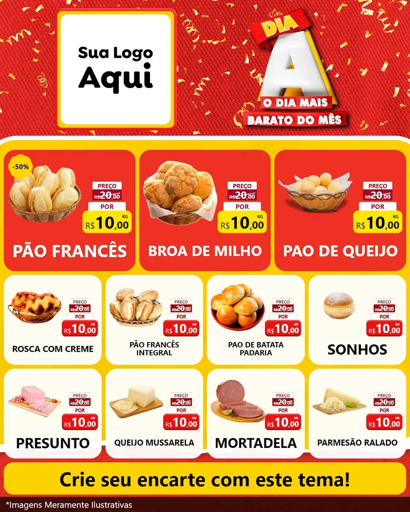 Modelo de Rede Social para Feed Instagram com o tema Dia A o Dia Mais Barato do Mês para Padaria