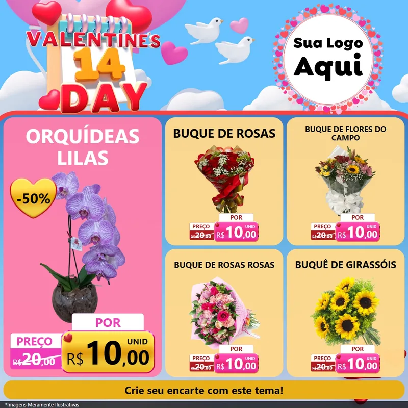 Modelo de Rede Social para Feed Facebook com o tema Valentine's Day para Floricultura e jardim