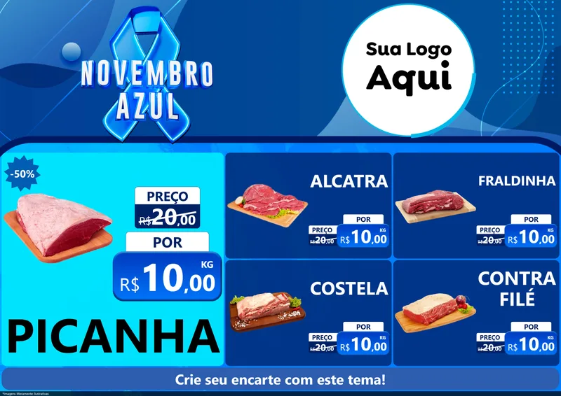 Modelo de Encarte para Encarte A4 Horizontal com o tema Novembro Azul para Açougue