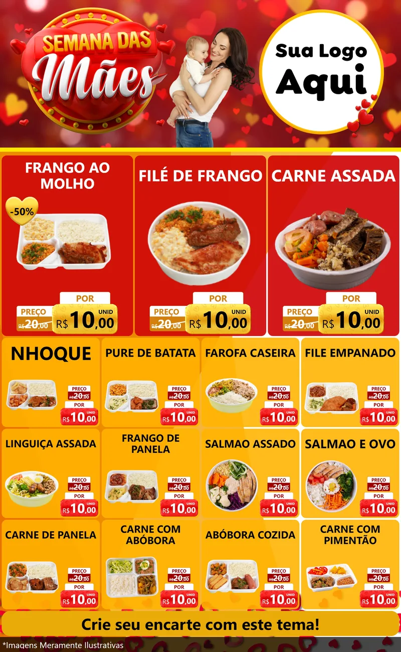 Modelo de Encarte para Encarte Grande com o tema Semana das Mães para Restaurante