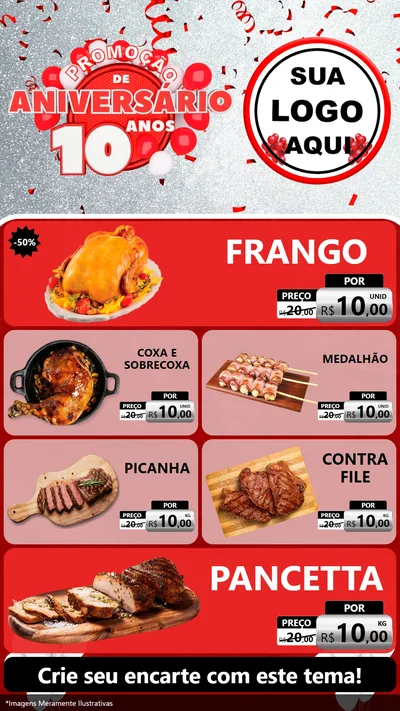 Modelo de TV para TV Vertical com o tema Promoção de Aniversário - 10 Anos para Assados