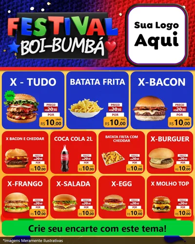 Modelo de Rede Social para Feed Instagram com o tema Festival Boi-Bumbá para Hamburgueria