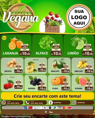 Modelo de Rede Social para Feed Instagram com o tema Segunda Vegana para Hortifrúti