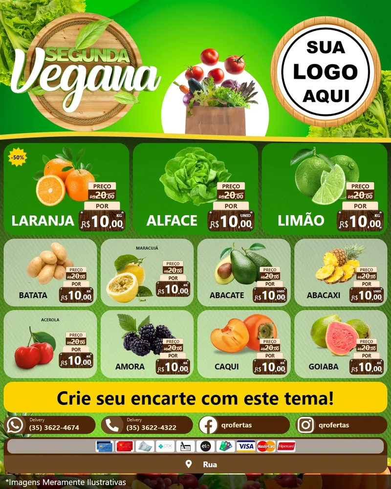 Modelo de Rede Social para Feed Instagram com o tema Segunda Vegana para Hortifrúti