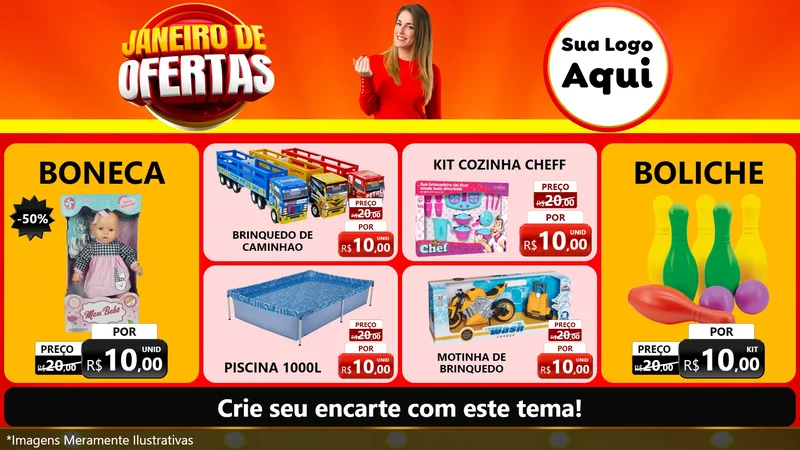 Modelo de TV para TV Horizontal com o tema Janeiro de Ofertas para Brinquedos
