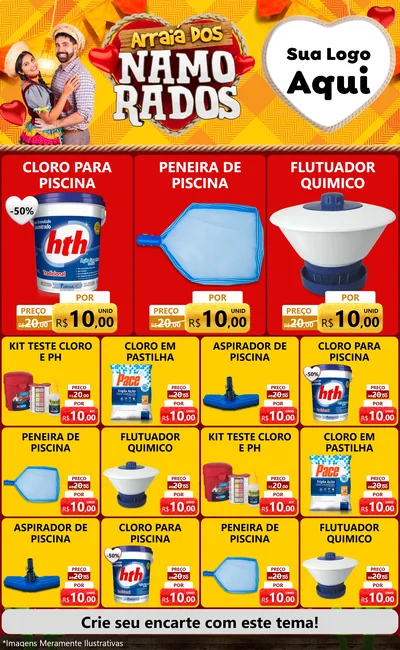 Modelo de Encarte para Encarte Grande com o tema Arraiá dos Namorados para Produtos para Piscina