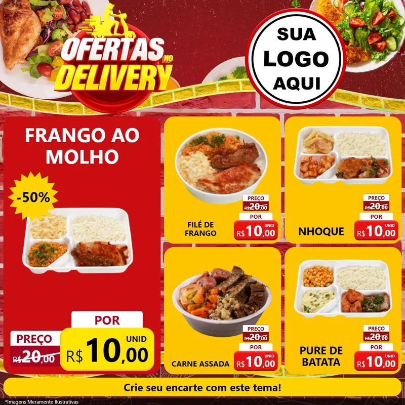 Modelo de Rede Social para Feed Facebook com o tema Ofertas no Delivery para Restaurante