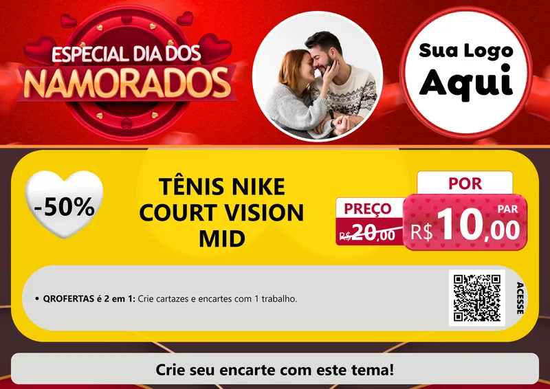 Modelo de Cartaz para Cartaz A4 Horizontal com o tema Especial Dia Dos Namorados para Calçados