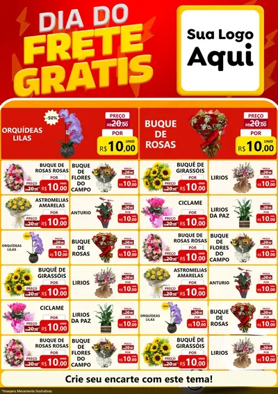 Modelo de Encarte para Encarte A4 Vertical com o tema Dia do Frete Grátis para Floricultura e jardim