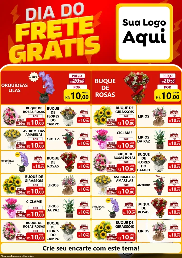 Modelo de Encarte para Encarte A4 Vertical com o tema Dia do Frete Grátis para Floricultura e jardim