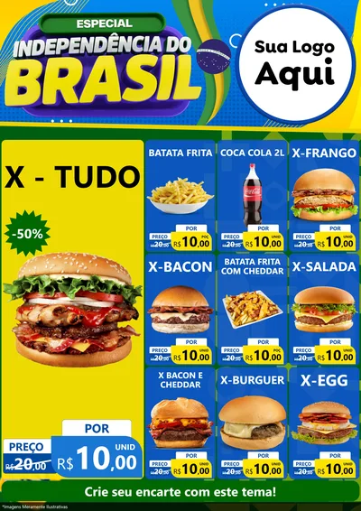 Modelo de Encarte para Encarte A4 Vertical com o tema Especial Independência do Brasil para Hamburgueria
