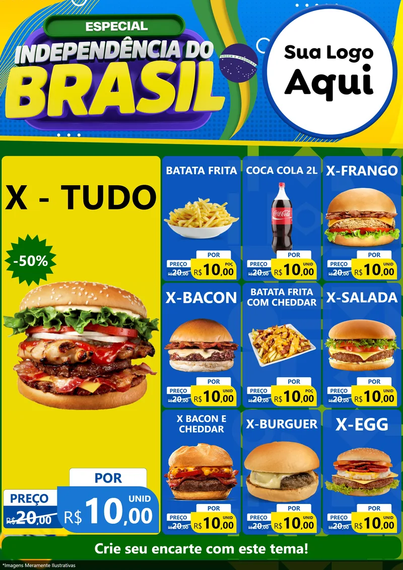 Modelo de Encarte para Encarte A4 Vertical com o tema Especial Independência do Brasil para Hamburgueria