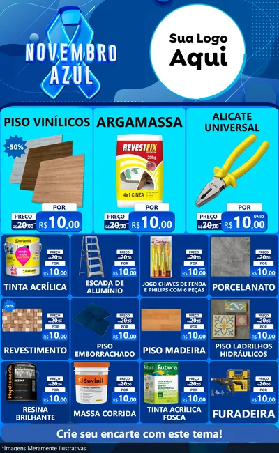 Modelo de Encarte para Encarte Grande com o tema Novembro Azul para Material para Construção