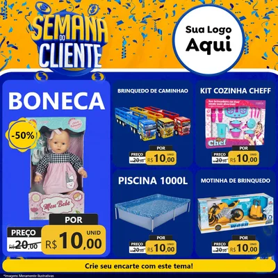 Modelo de Rede Social para Feed Facebook com o tema Semana do Cliente para Brinquedos