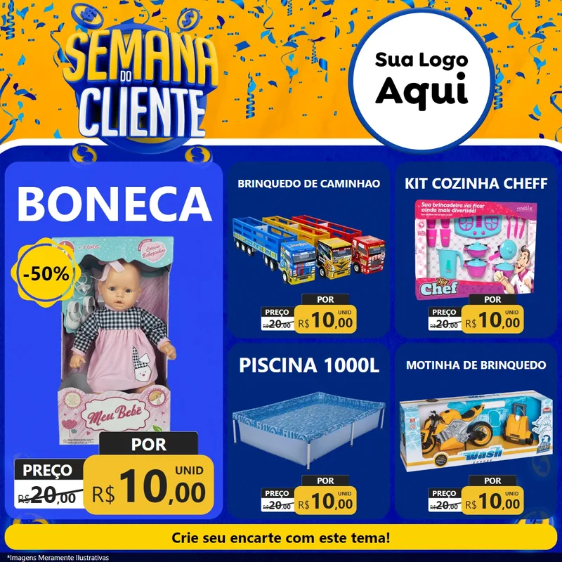 Modelo de Rede Social para Feed Facebook com o tema Semana do Cliente para Brinquedos