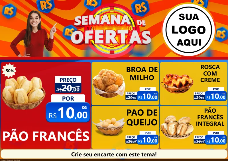 Modelo de Encarte para Encarte A4 Horizontal com o tema Semana de Ofertas para Padaria