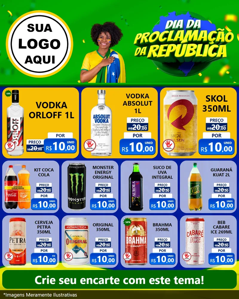 Modelo de Rede Social para Feed Instagram com o tema Dia Da Proclamação Da República para Distribuidora de bebidas