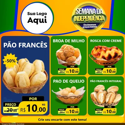 Modelo de Rede Social para Feed Facebook com o tema Semana da Independência Declaramos Preços Baixos para Padaria