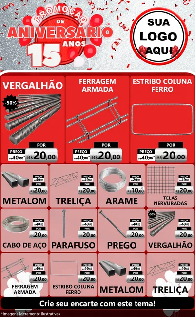 Modelo de Encarte para Encarte Grande com o tema Promoção de Aniversário - 15 Anos para Ferragens