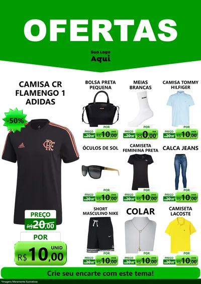Modelo de Encarte para Encarte A4 Vertical com o tema Ofertas Verde Cartaz para Roupas e acessórios